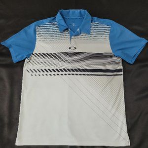 Oakley Mens Golf Performance Polo Shirt, Medium, Colorblock Blue, Gray, Black